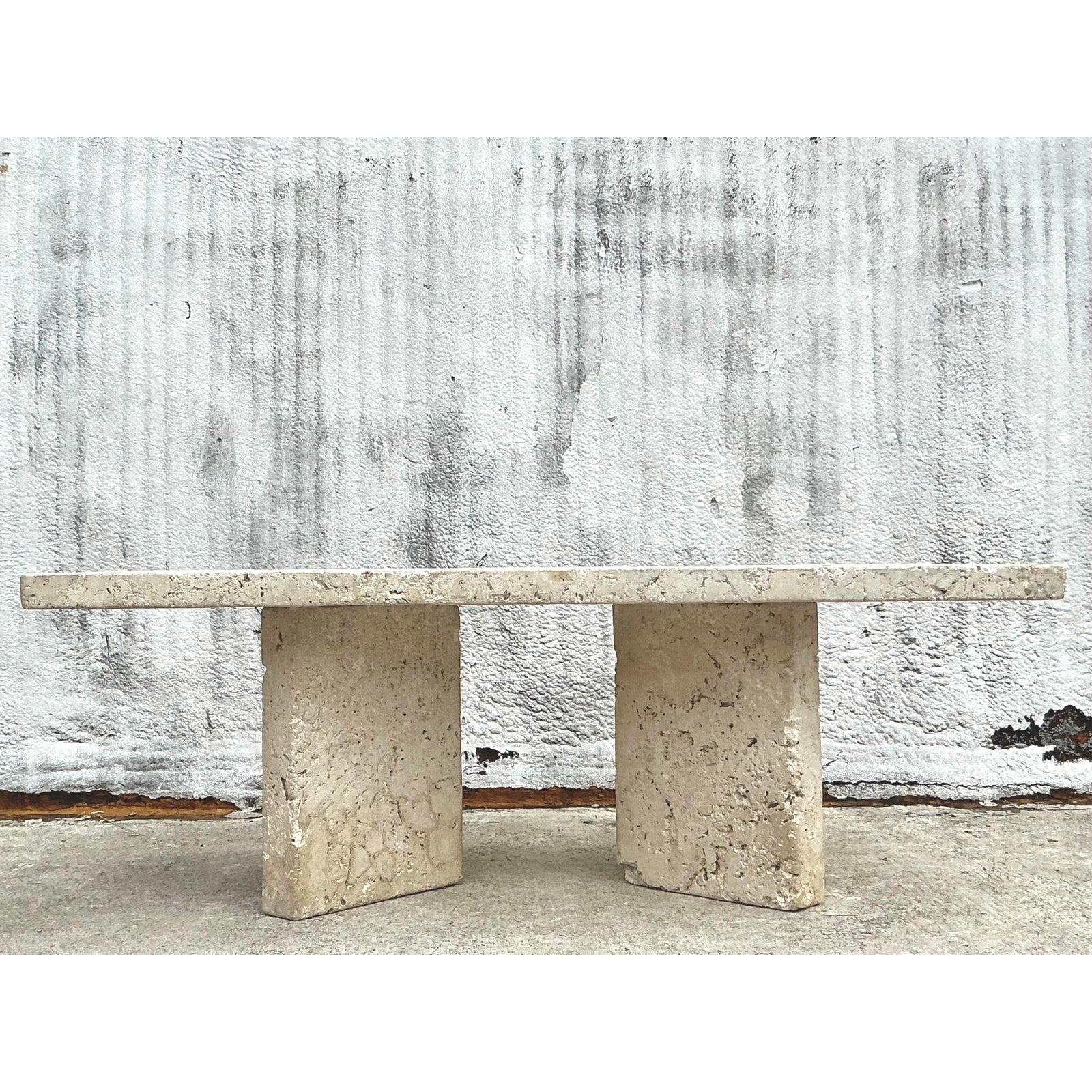 Vintage Coastal Monumental Coquina Slab Dining Table 5