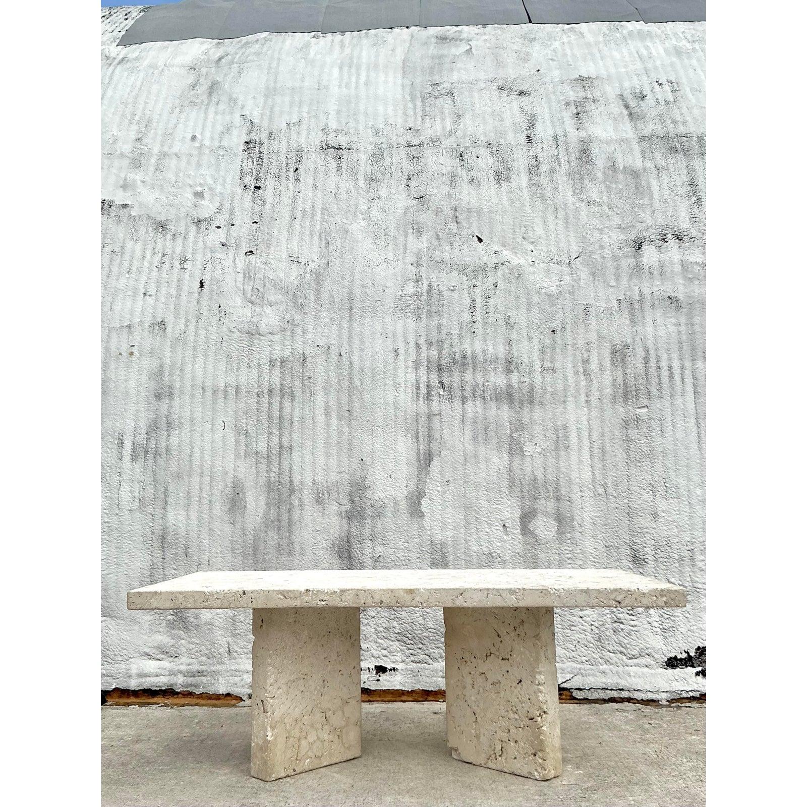 Vintage Coastal Monumental Coquina Slab Dining Table In Good Condition In West Palm Beach, FL