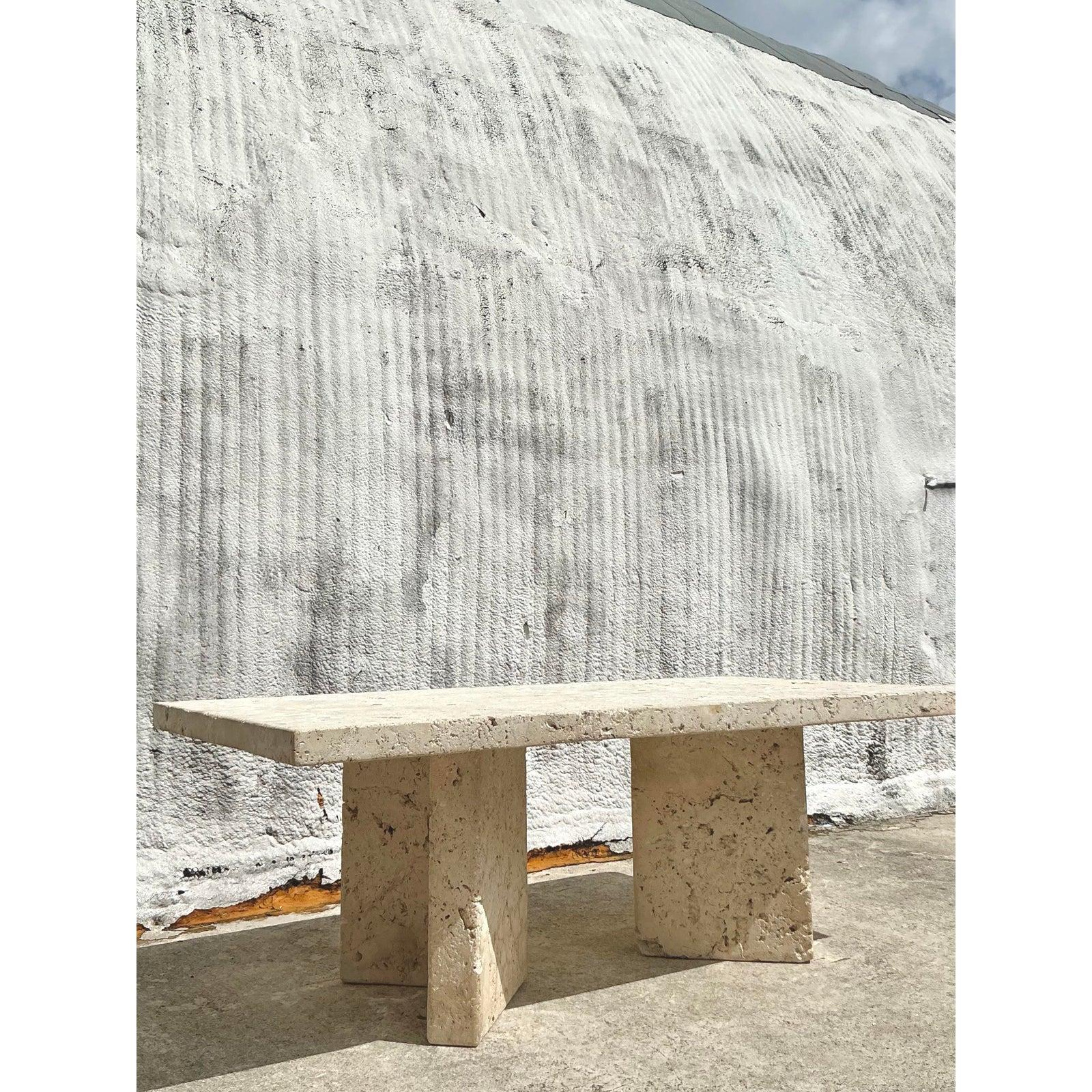 Vintage Coastal Monumental Coquina Slab Dining Table 1