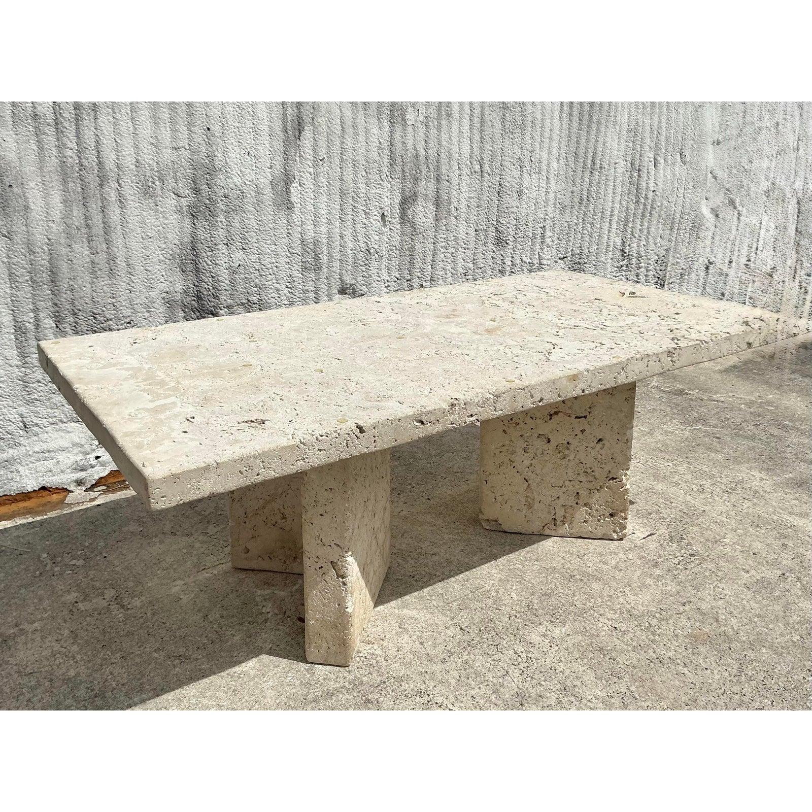 Vintage Coastal Monumental Coquina Slab Dining Table 2