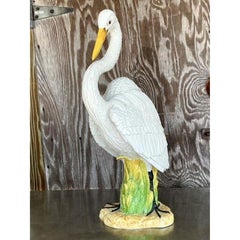 Scultura monumentale vintage in ceramica smaltata di airone bianco, Coastal Monumental Glazed Ceramic Sculpture