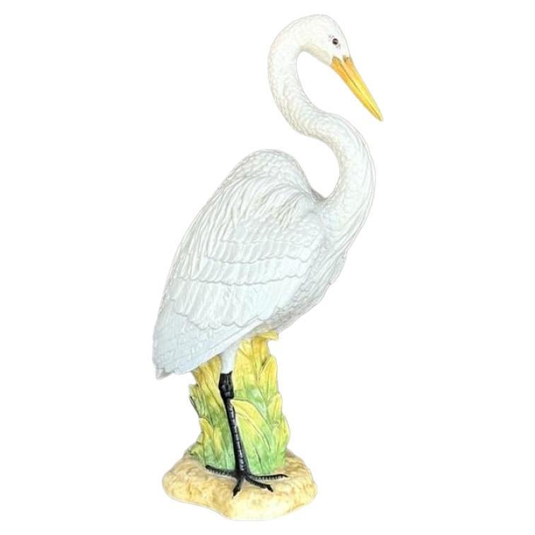 Scultura monumentale vintage in ceramica smaltata di airone bianco, Coastal Monumental Glazed Ceramic Sculpture