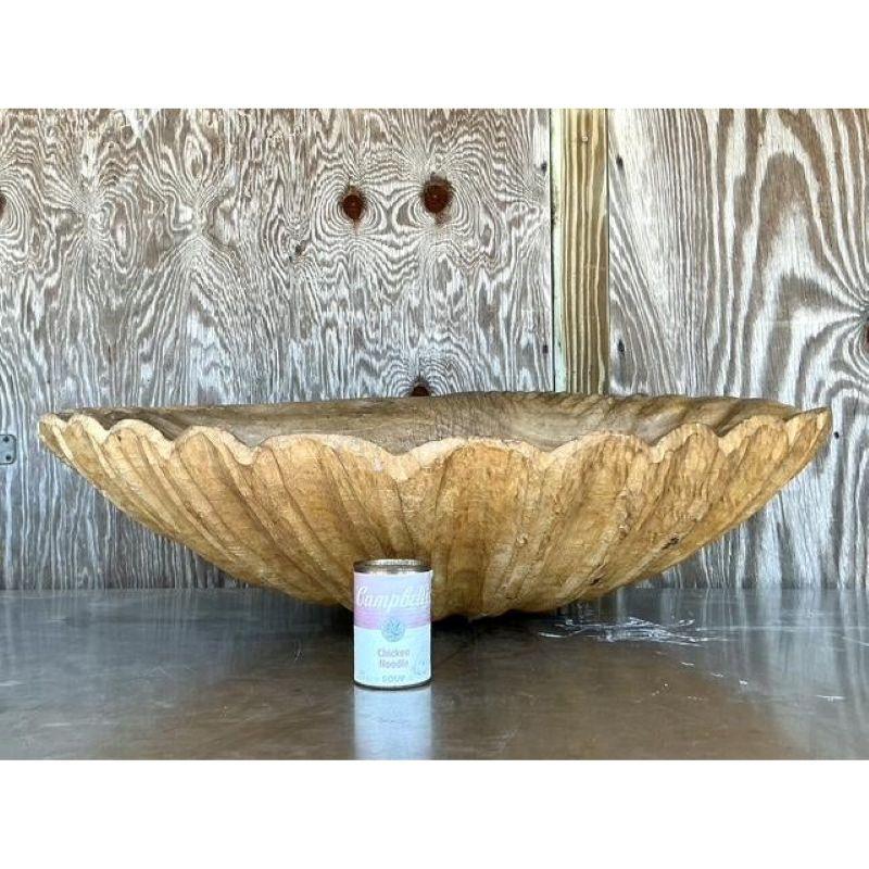 American Vintage Coastal Monumental Hand Carved Gigas Clam Shell For Sale