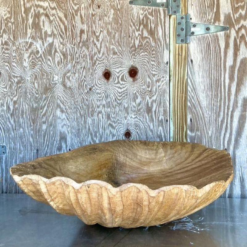 20th Century Vintage Coastal Monumental Hand Carved Gigas Clam Shell For Sale