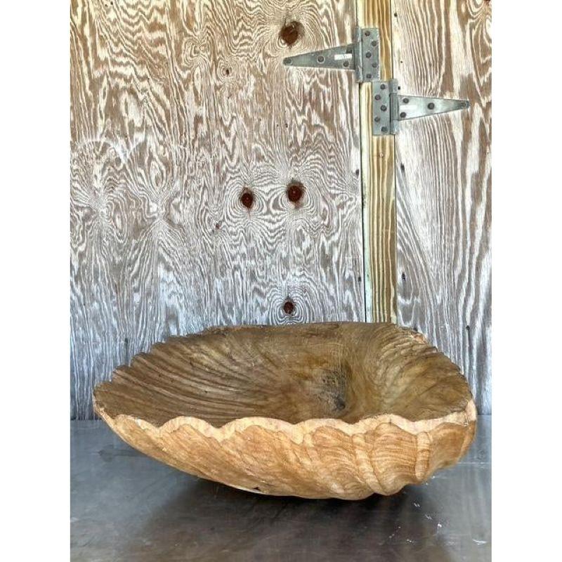 Vintage Coastal Monumental Hand Carved Gigas Clam Shell For Sale 1