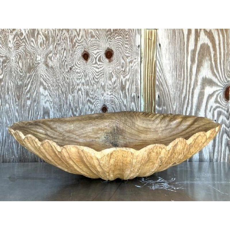 Vintage Coastal Monumental Hand Carved Gigas Clam Shell For Sale 2