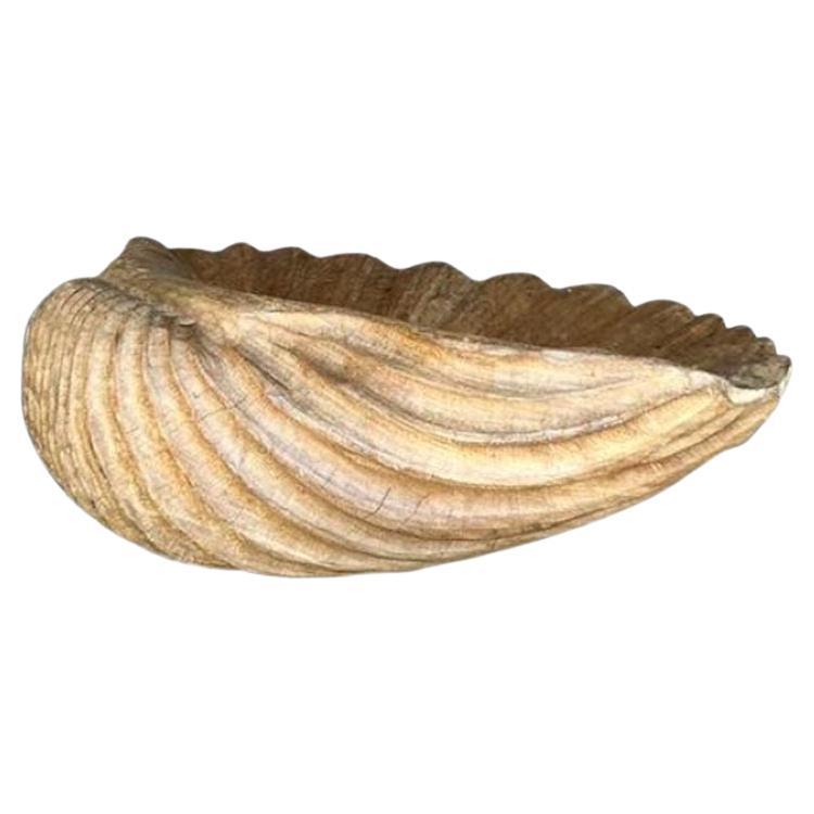 Vintage Coastal Monumental Hand Carved Gigas Clam Shell For Sale