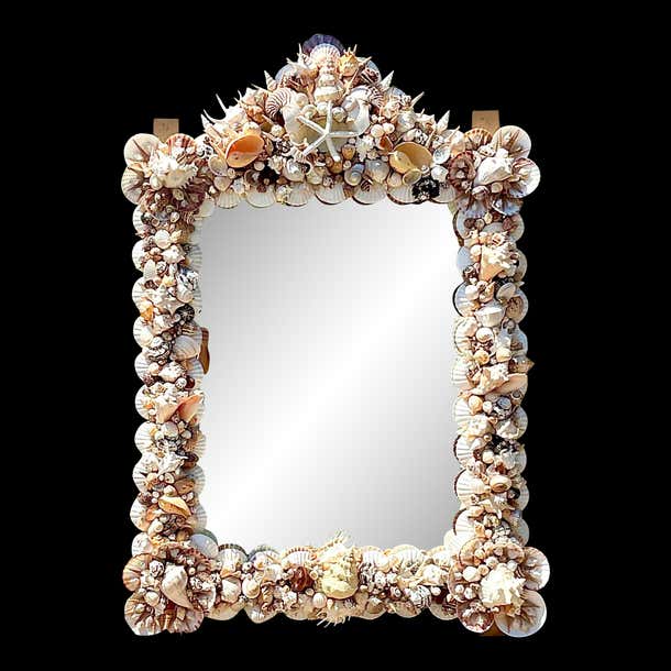 Vintage Coastal Monumental Handmade Shell Mirror For Sale at 1stDibs