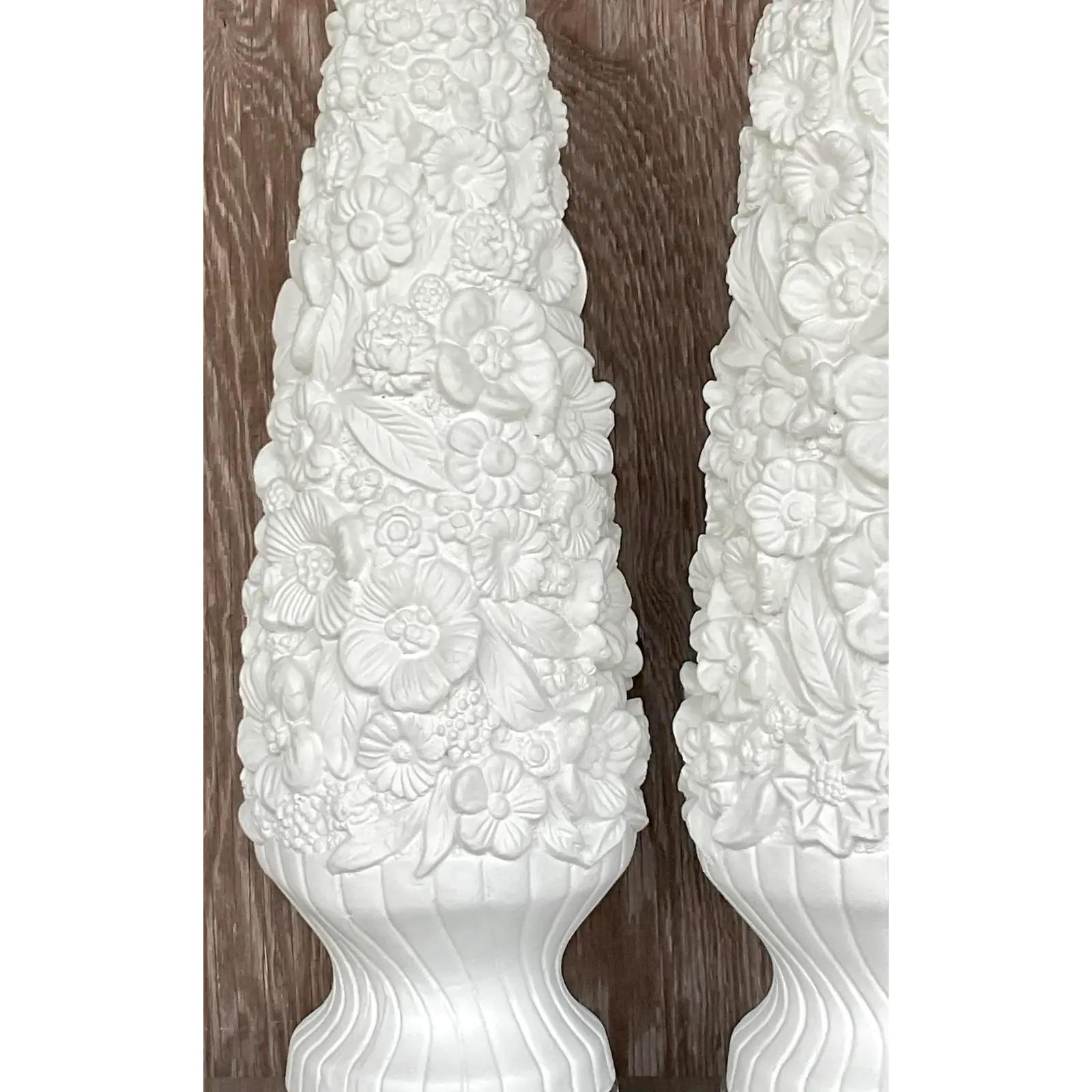 Vintage Coastal Monumental Plaster Floral Table Lamps - a Pair In Good Condition For Sale In west palm beach, FL