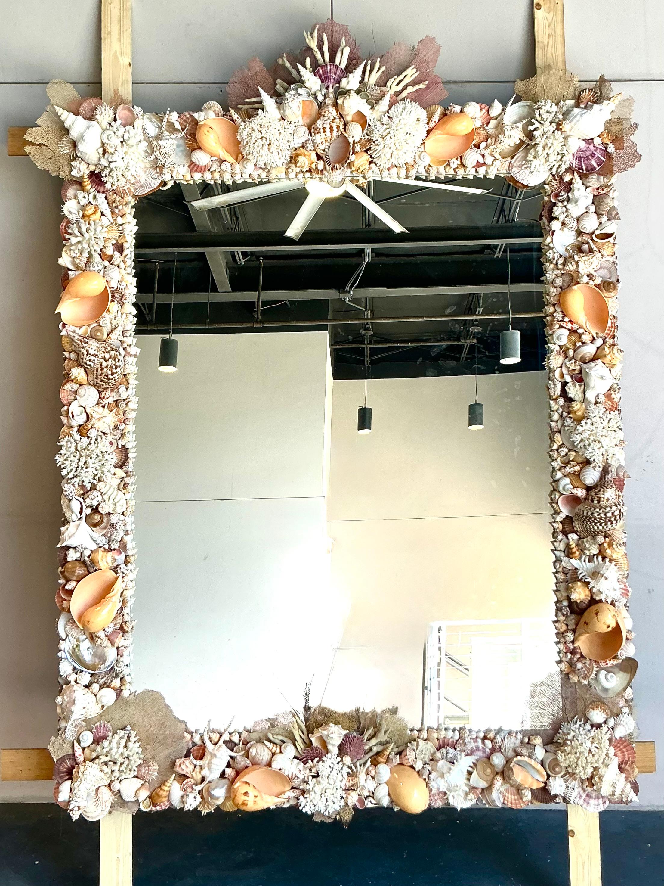 Vintage Coastal Monumental Shell verkrustete Spiegel im Angebot 4