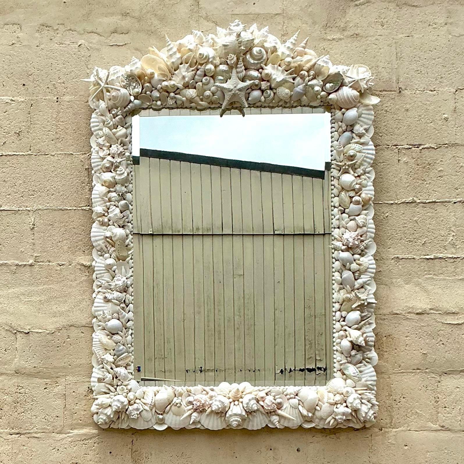 Vintage Coastal Monumental Shell Encrusted Mirror For Sale at 1stDibs