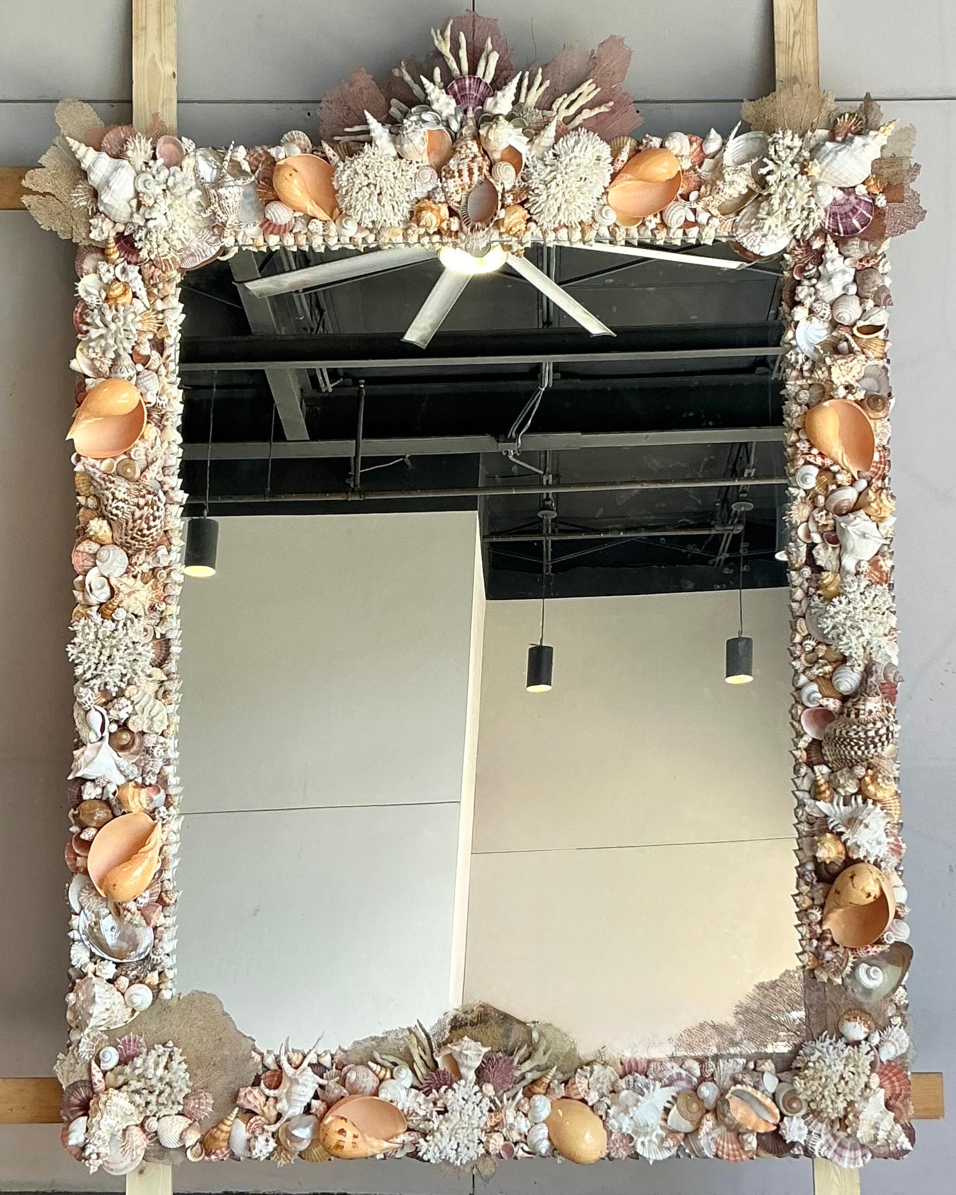 Vintage Coastal Monumental Shell verkrustete Spiegel im Angebot 3