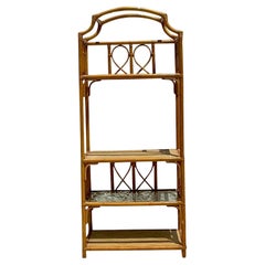 Vintage Coastal Notched Arched Rattan Etagere