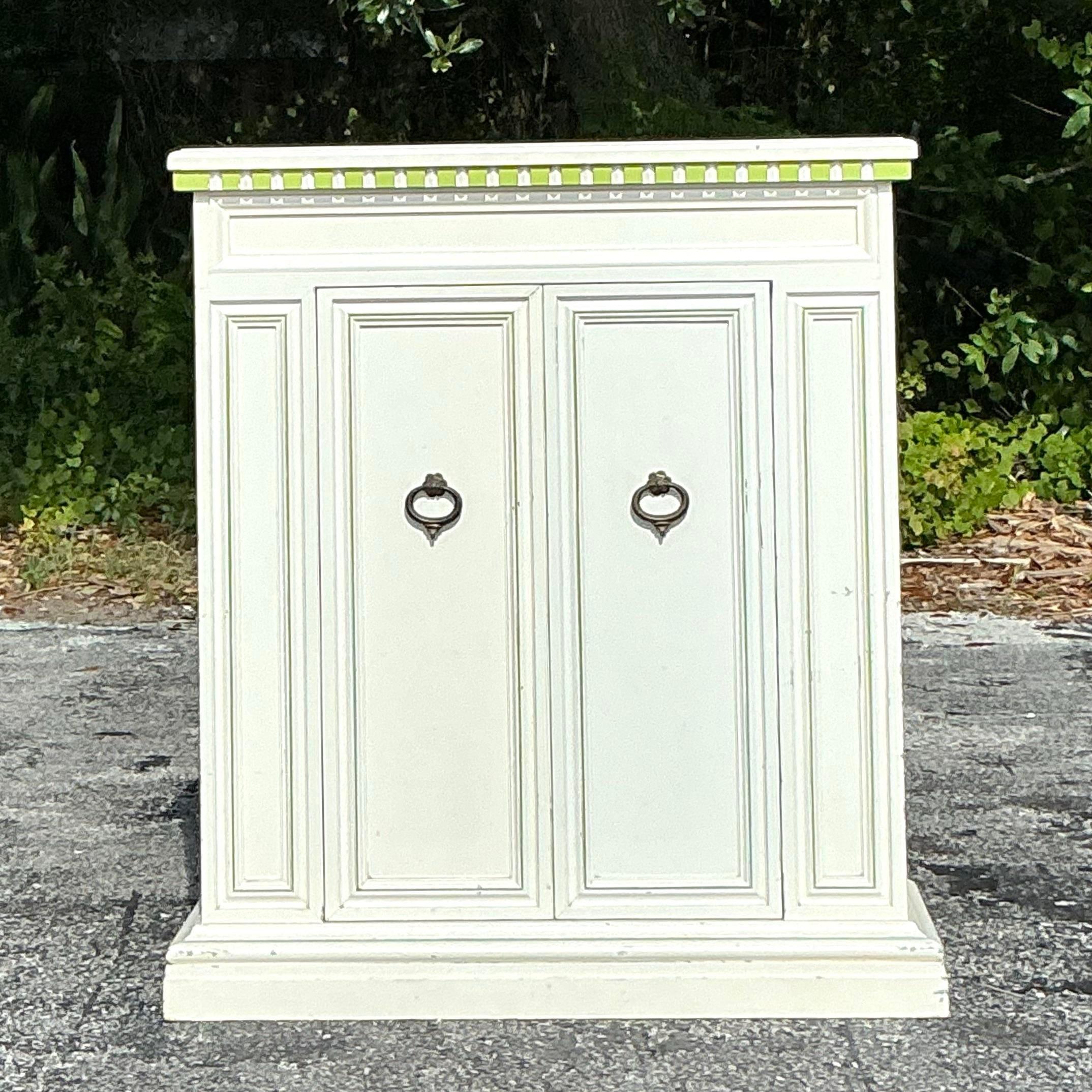 American Vintage Coastal Notched Narrow Console Cabinet For Sale