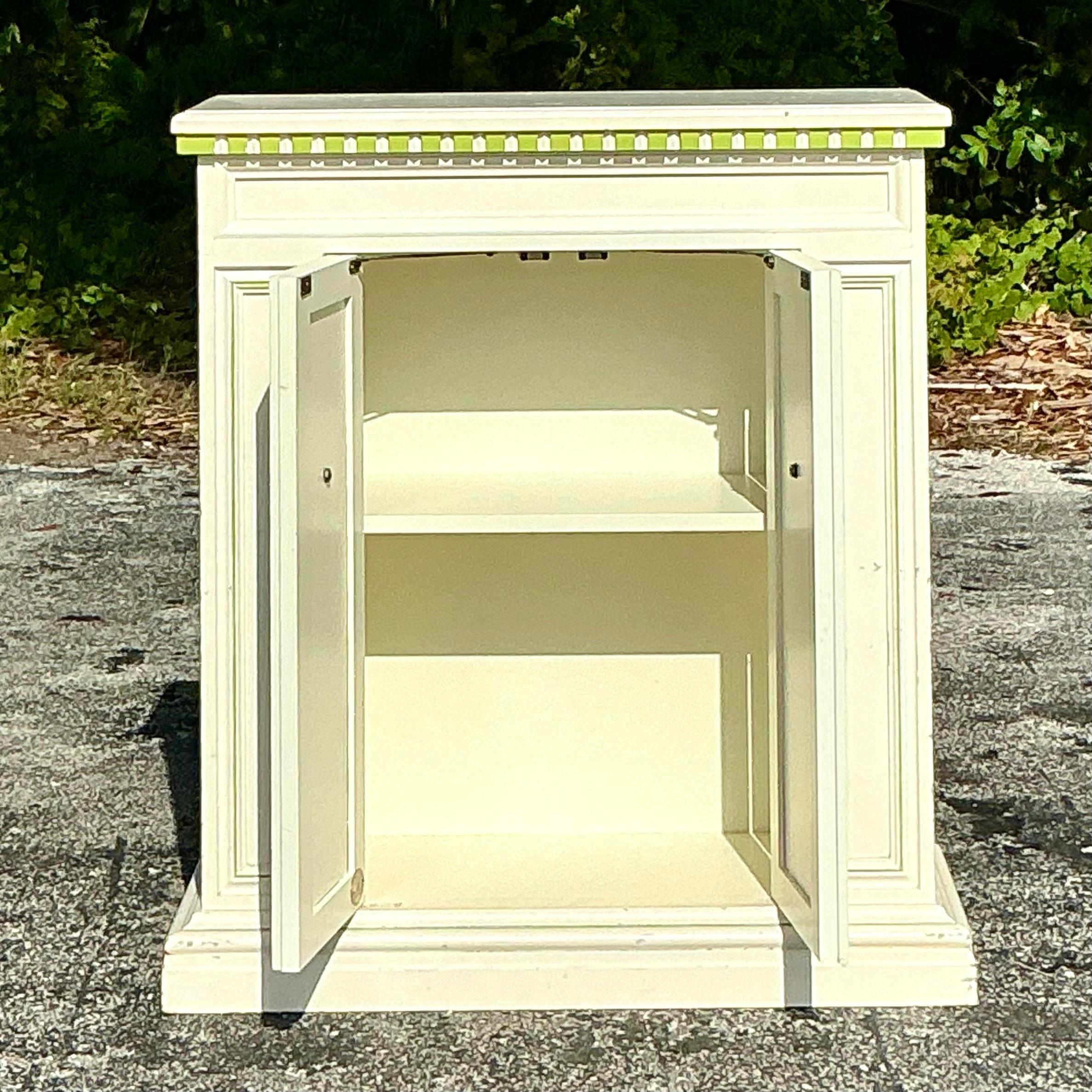 Vintage Coastal Notched Narrow Console Cabinet In Good Condition For Sale In West Palm Beach, FL