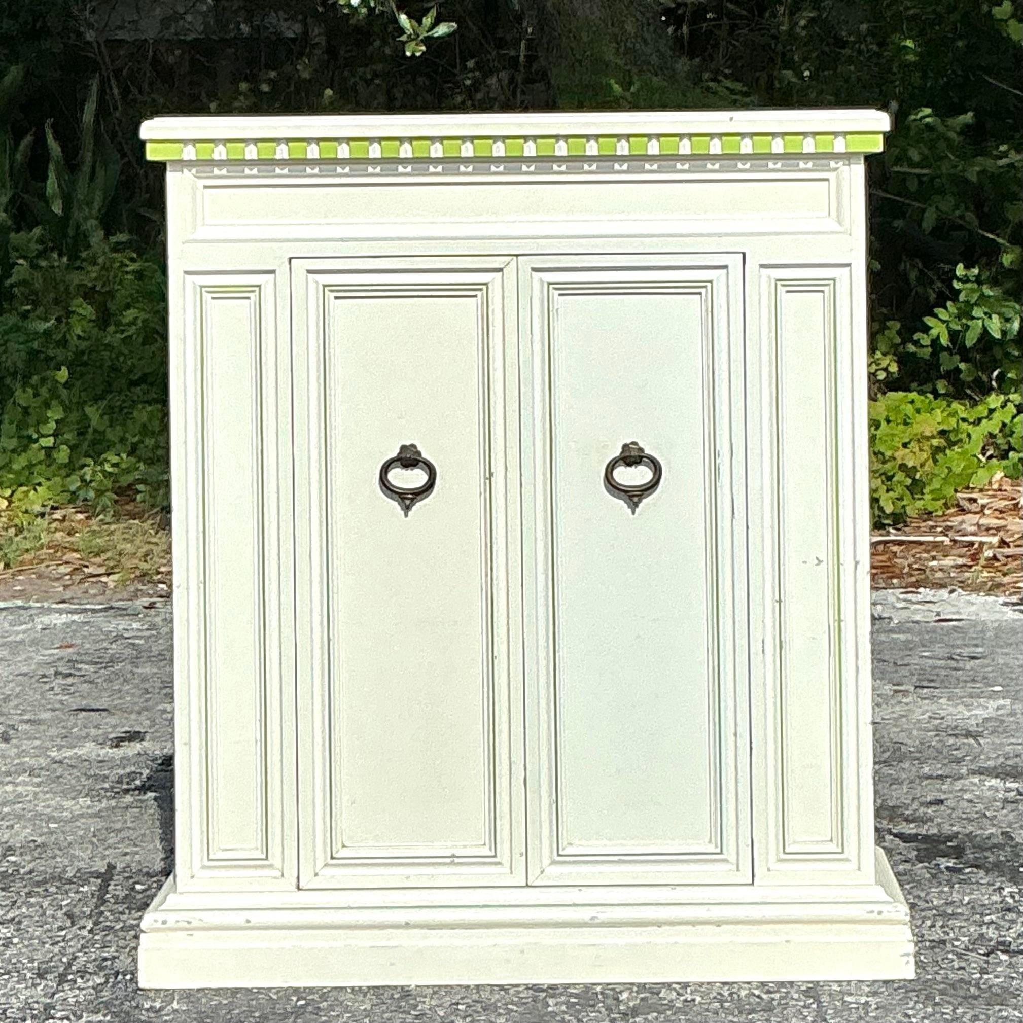 Metal Vintage Coastal Notched Narrow Console Cabinet For Sale