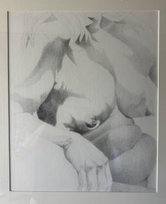 Vintage Coastal Nude Female Graphite Portrait Drawing Signed