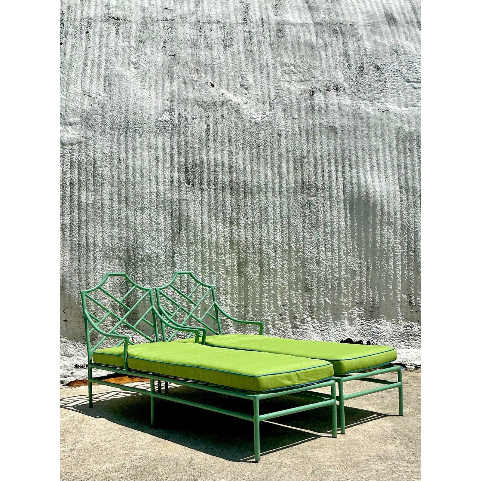 18th Century and Earlier Vintage Coastal O’Brien Iron Works Chinese Chippendale Chaise Lounge - A Pair For Sale