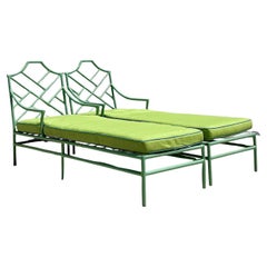 Vintage Coastal O’Brien Iron Works Chinese Chippendale Chaise Lounge - A Pair