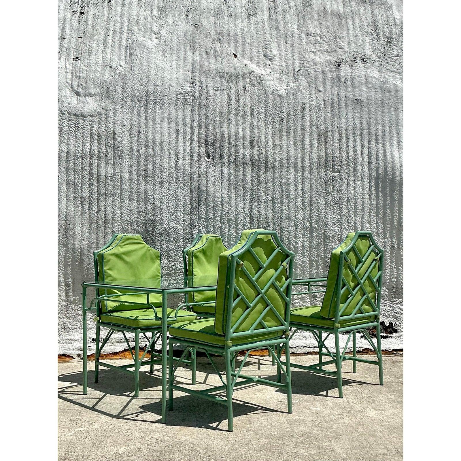 Hollywood Regency Table de salle à manger et 4 chaises Vintage Coastal O'Brien Iron Works en vente