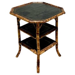 Vintage Coastal Octagon Tortoise Bamboo Side Table