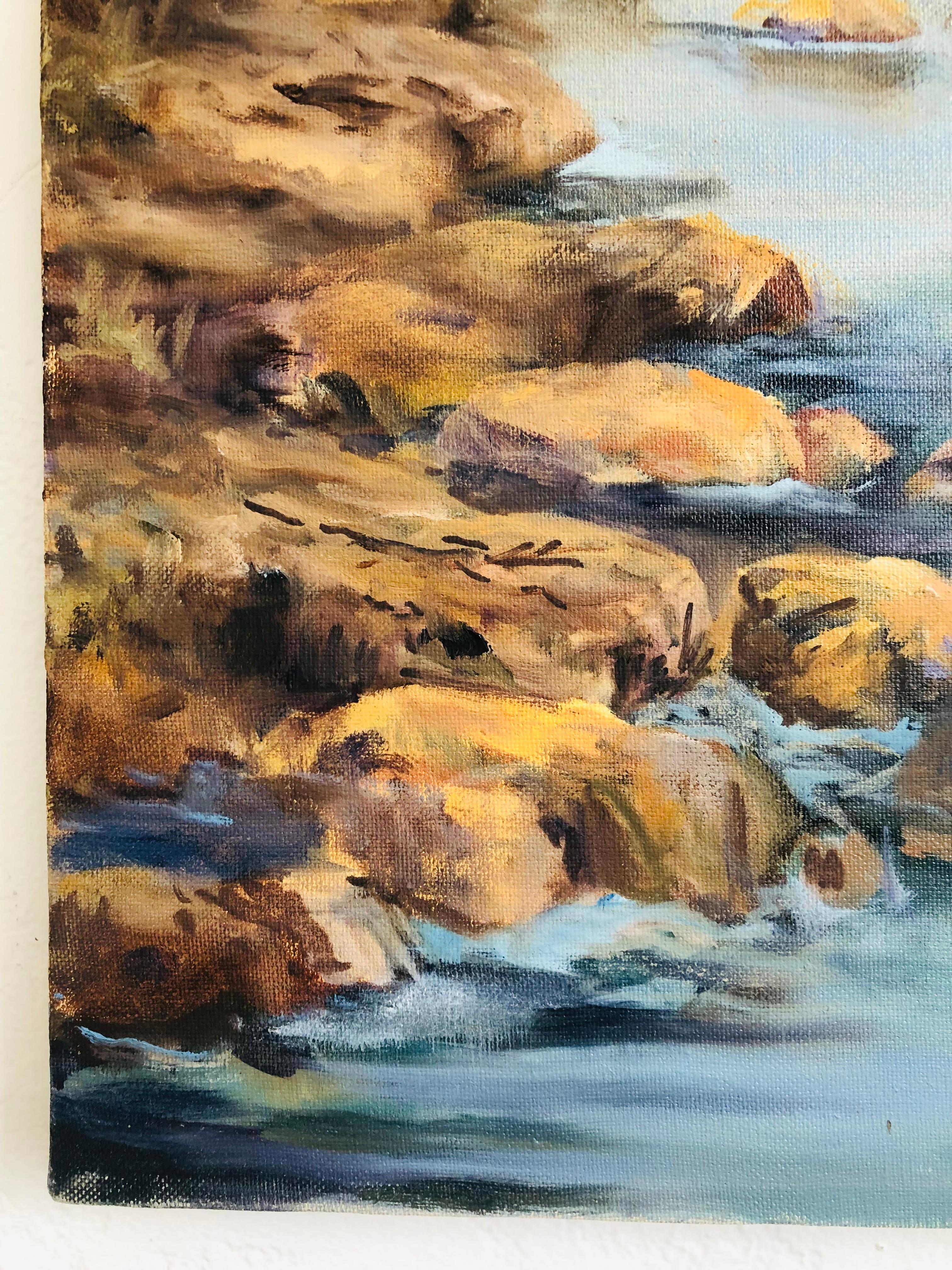 Tela Pittura ad olio costiera vintage in vendita
