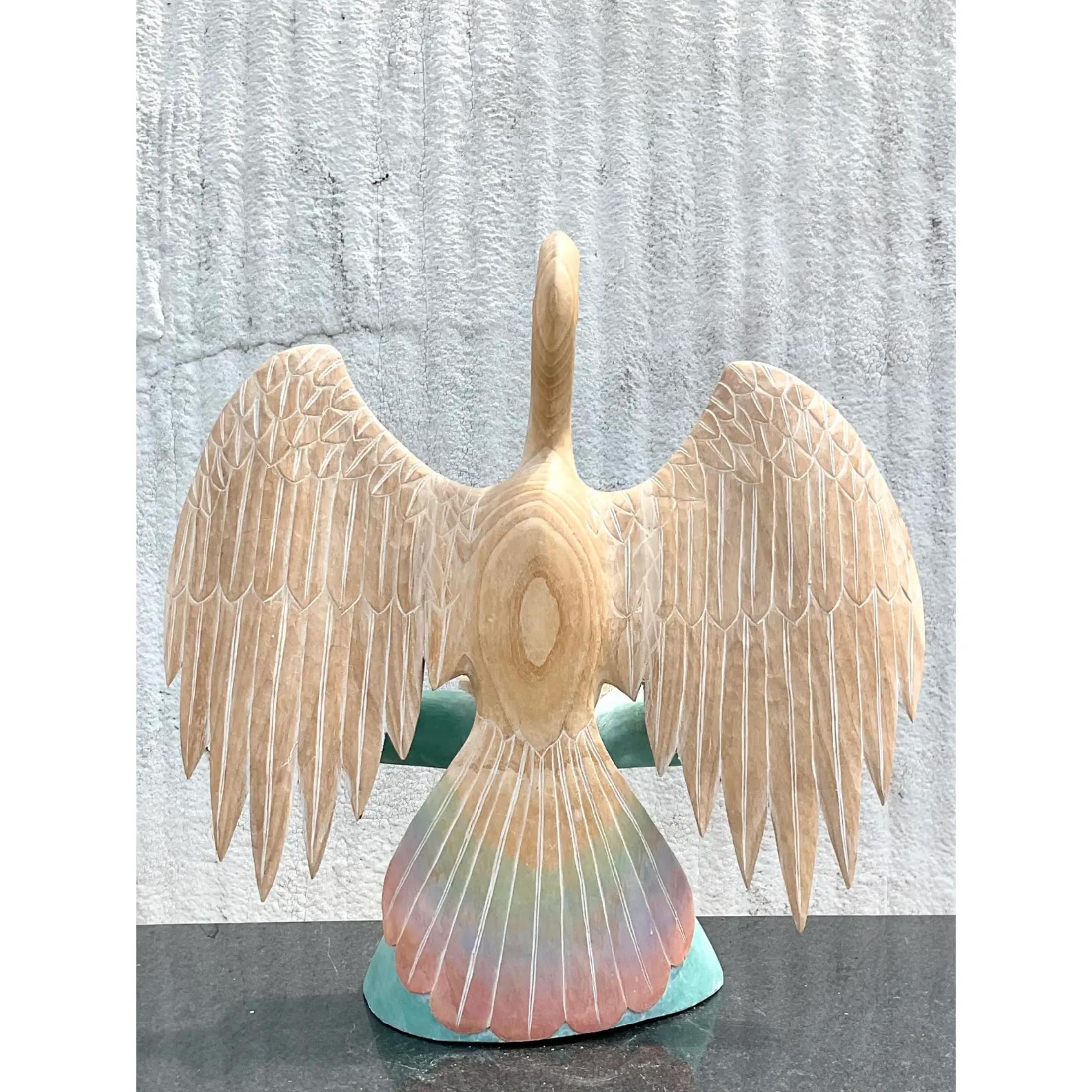Vintage Coastal Ombré Wooden Pelican Sculpture For Sale 1
