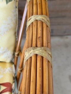 Vintage Coastal Organic Modern Pencil Rattan Lounge Chairs – Pair