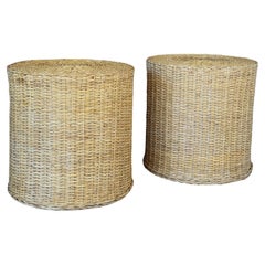 Vintage Coastal Organic Modern Rattan Weave Side Tables by Wicker Works