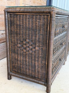 Vintage Coastal Organic Modern Rattan Wicker Nightstands or Bachelor Chests