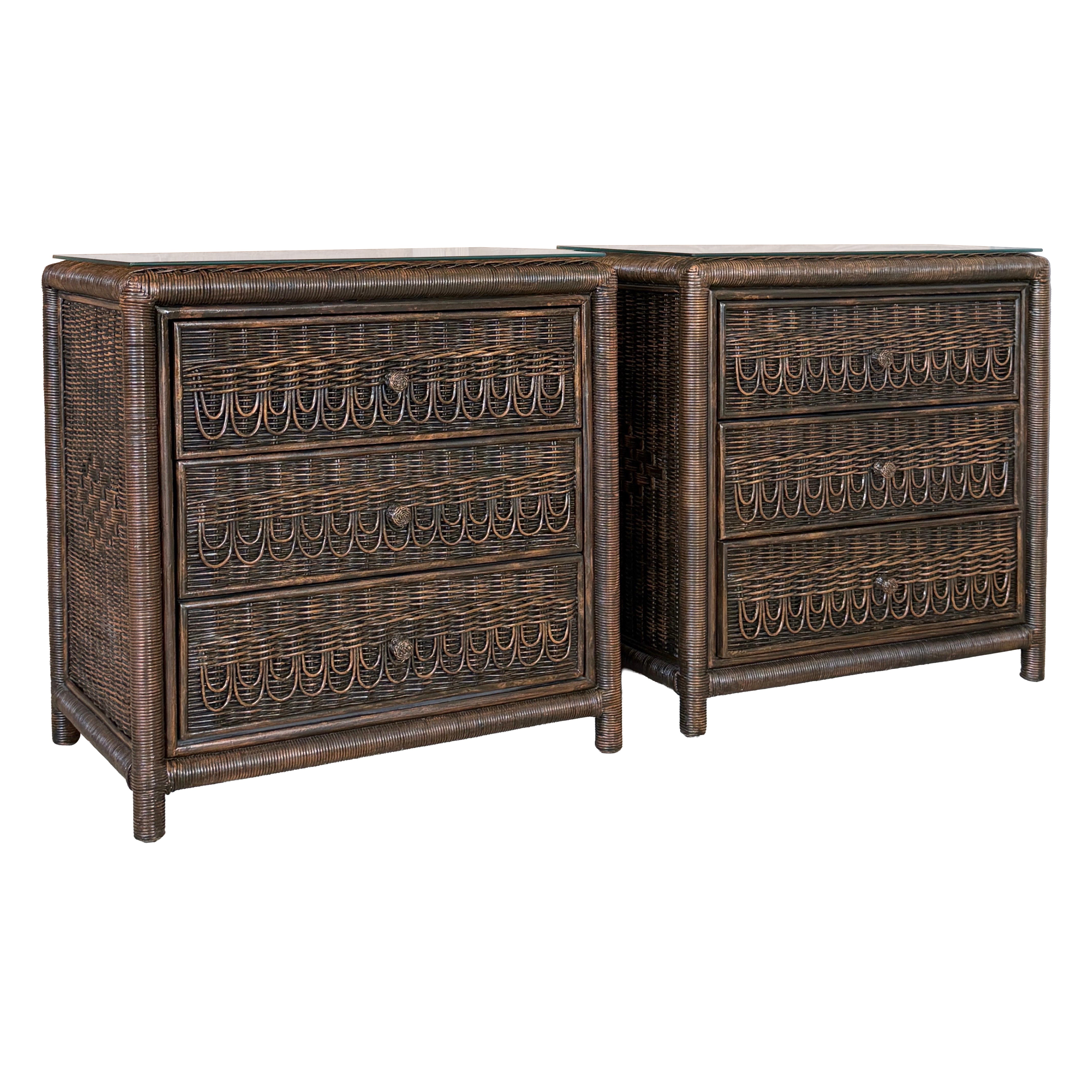 Vintage Coastal Organic Modern Rattan Wicker Nightstands or Bachelor Chests