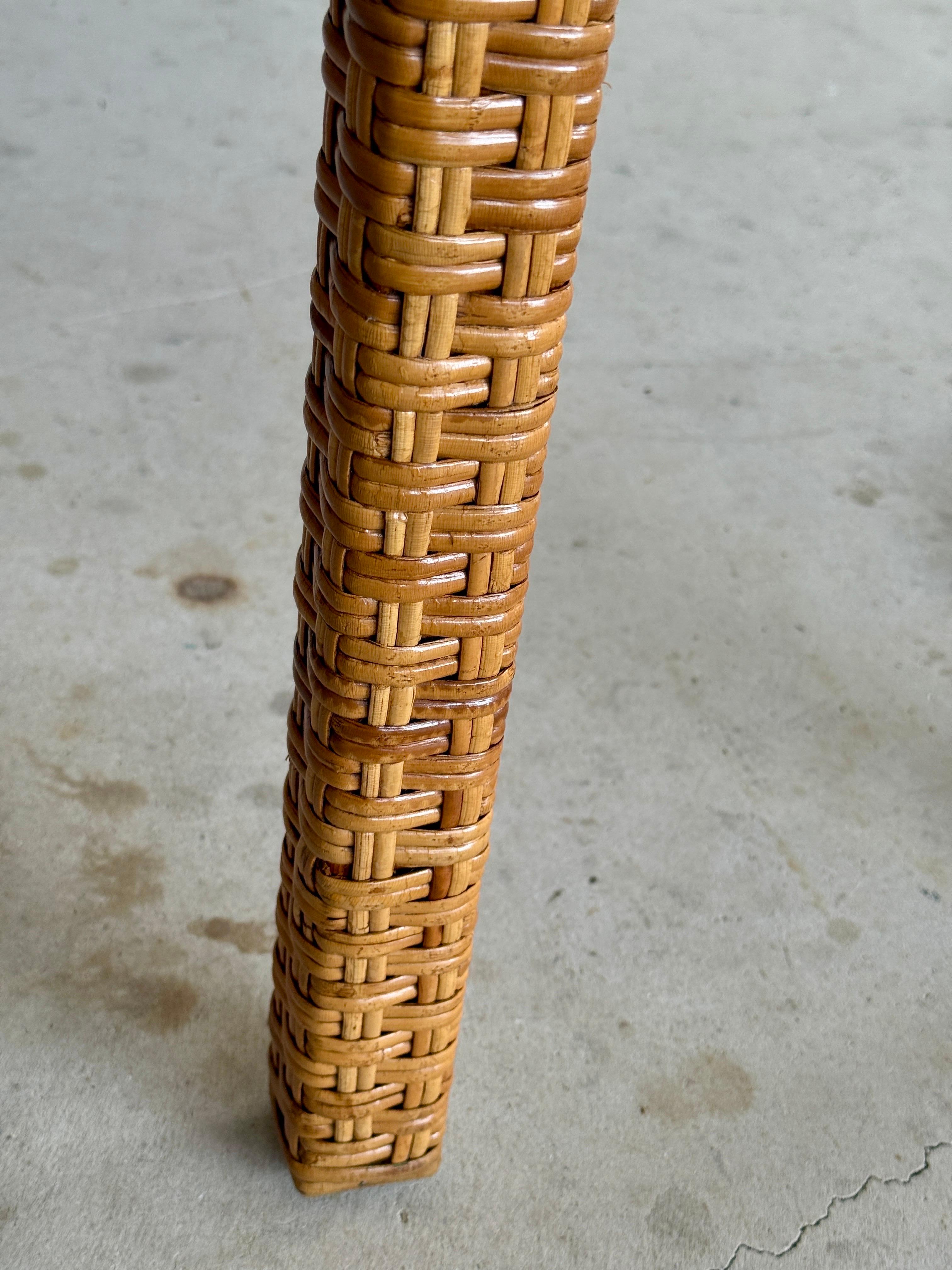 Vintage Coastal Organic Modern Rattan Wrap Console With Cane Insert & Glass For Sale 7