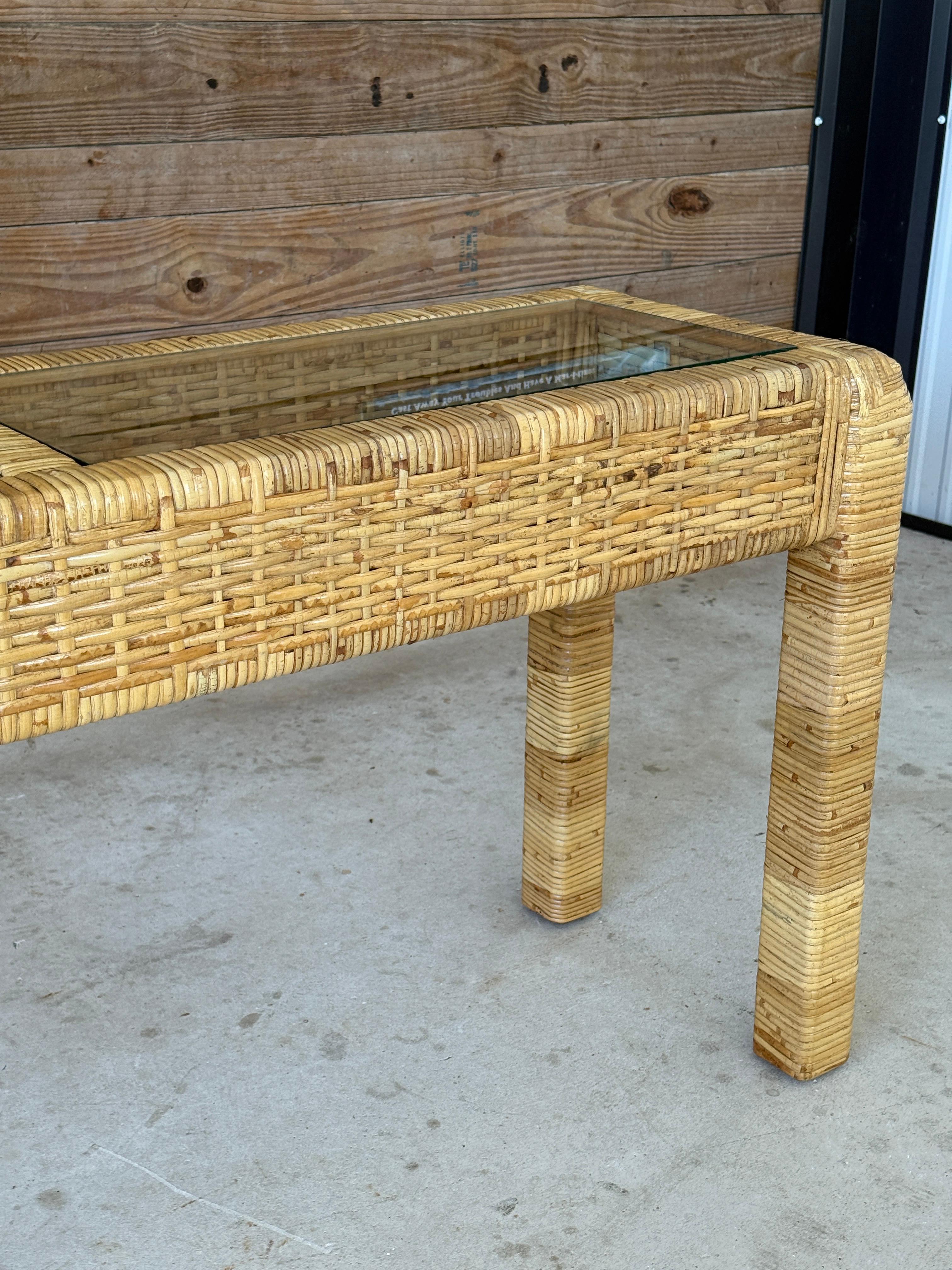 Mesa Consola Vintage Coastal Organic Modern de Ratán Envuelto a la Manera de Bil en venta 5