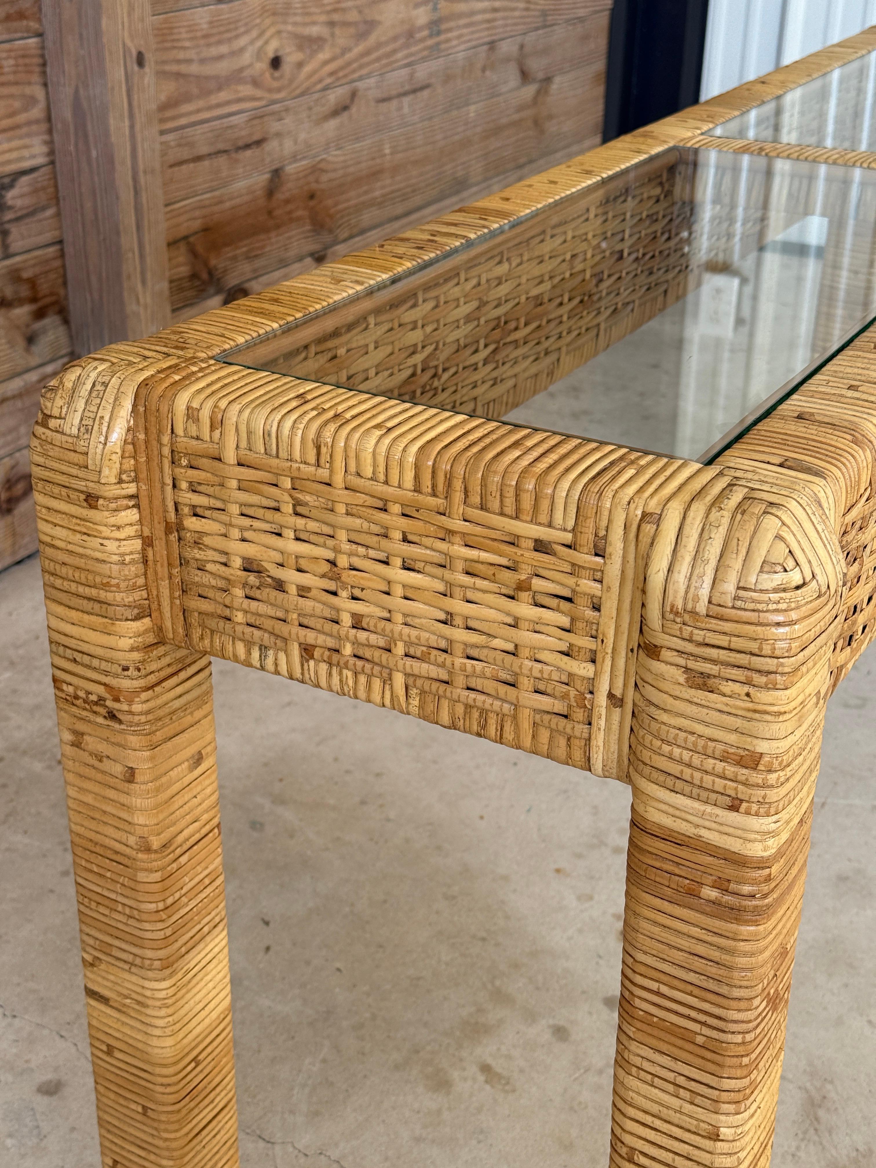 Mesa Consola Vintage Coastal Organic Modern de Ratán Envuelto a la Manera de Bil en venta 6