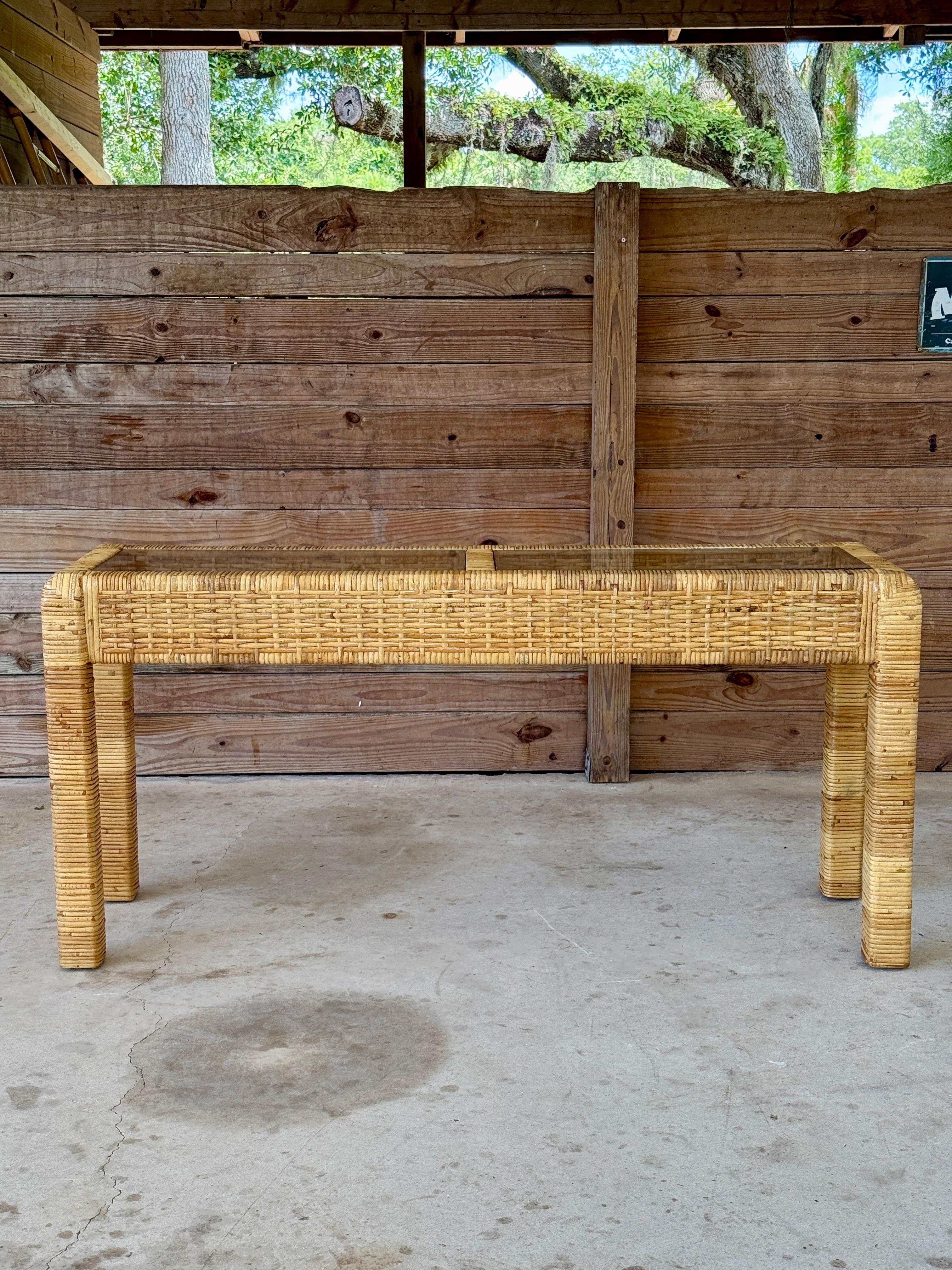 Mesa Consola Vintage Coastal Organic Modern de Ratán Envuelto a la Manera de Bil en venta 7