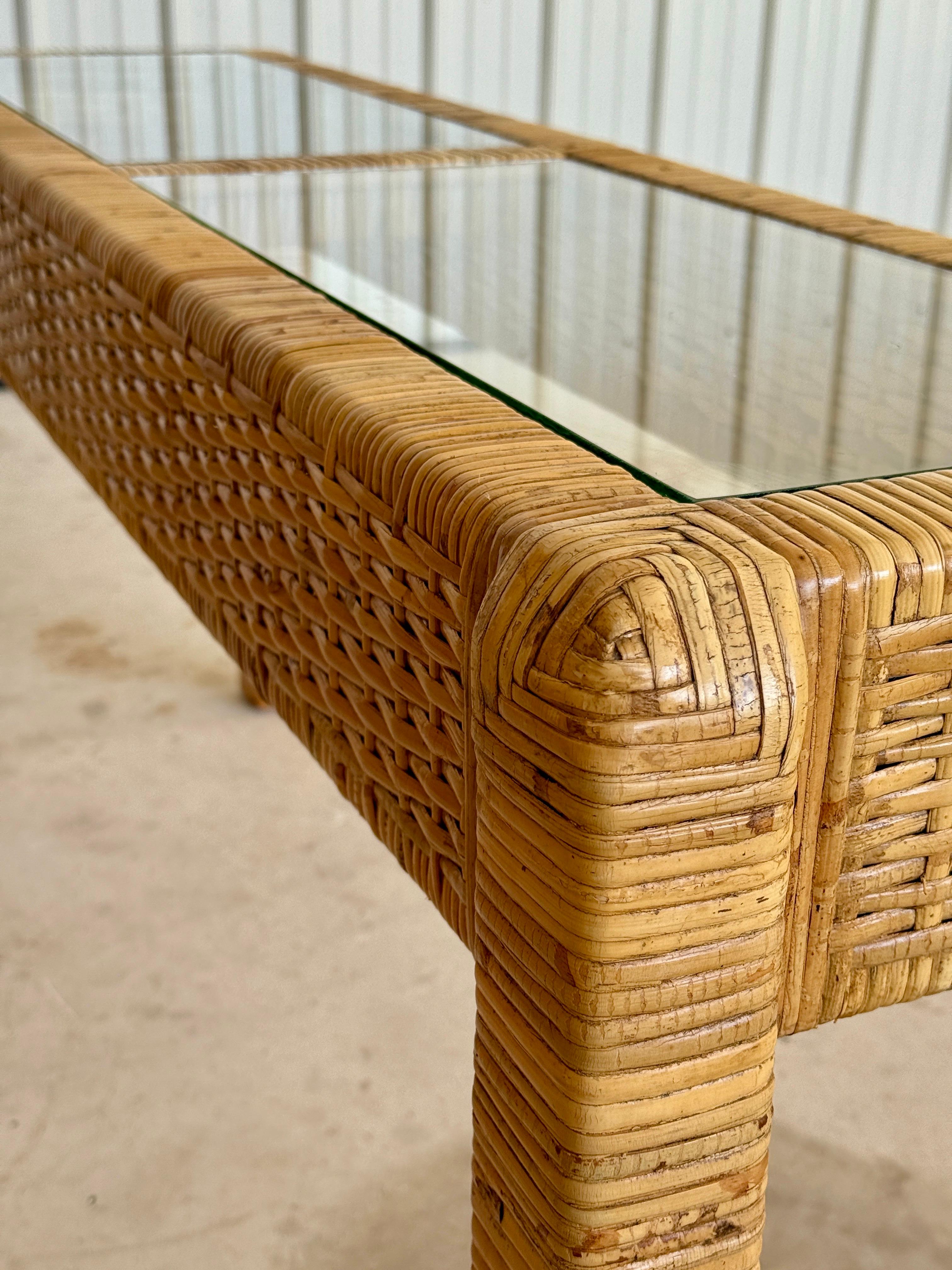 Mesa Consola Vintage Coastal Organic Modern de Ratán Envuelto a la Manera de Bil Moderno orgánico en venta