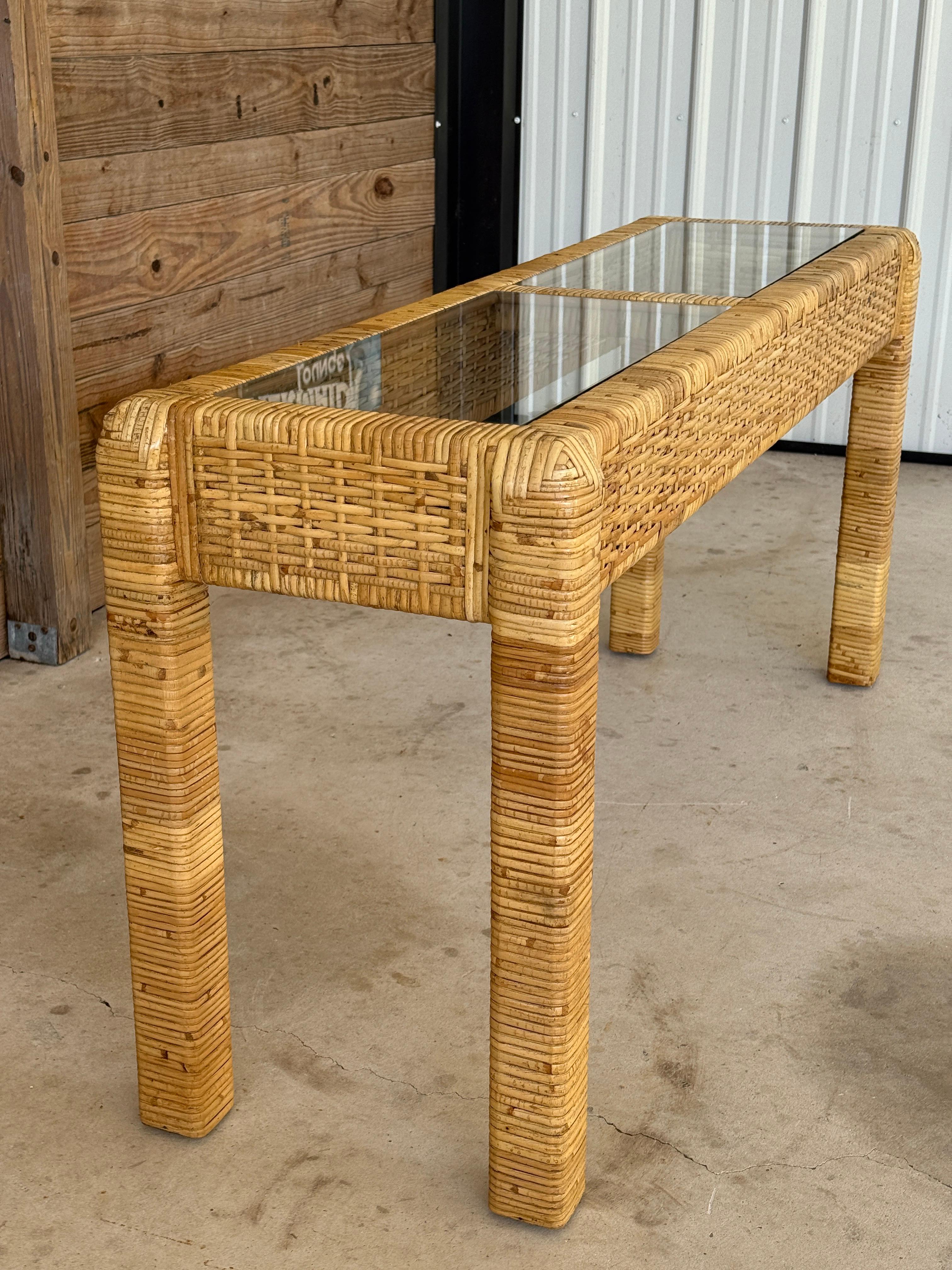 Mesa Consola Vintage Coastal Organic Modern de Ratán Envuelto a la Manera de Bil en venta 1