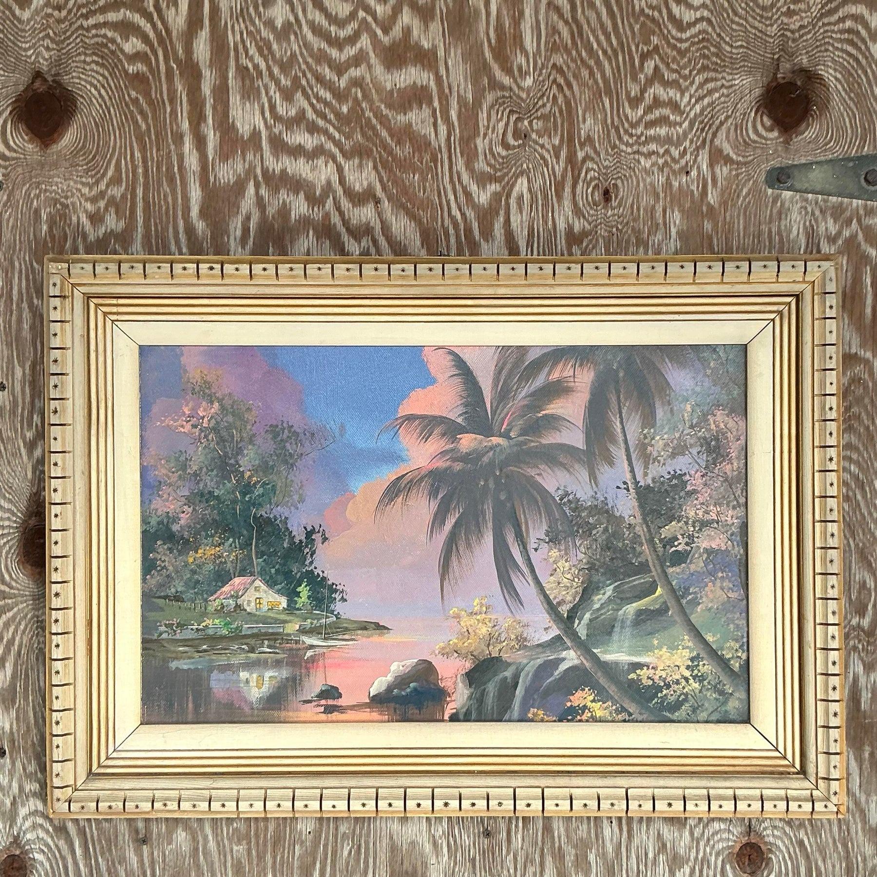 Bring serene coastal vibes to your space with this vintage original landscape oil painting on canvas. Featuring soft, timeless brushstrokes that capture the beauty of seaside scenery, this one-of-a-kind artwork evokes a sense of tranquility. Perfect