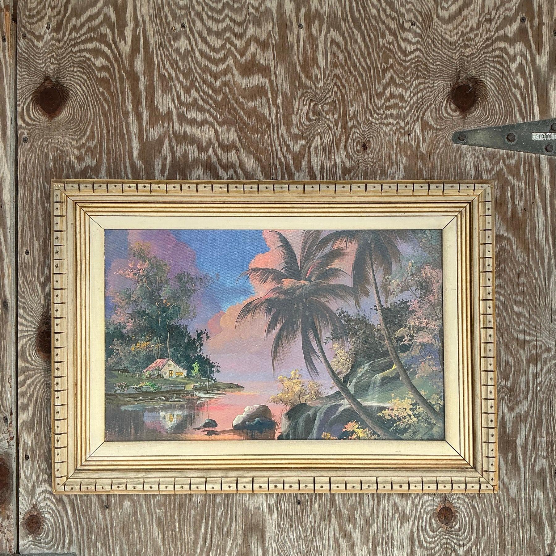 20th Century Vintage Coastal Original Landscape Oil Painting on Canvas For Sale
