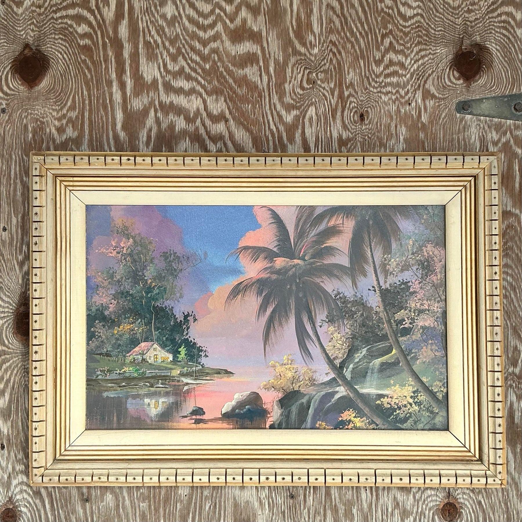 Vintage Coastal Original Landscape Oil Painting on Canvas For Sale 2