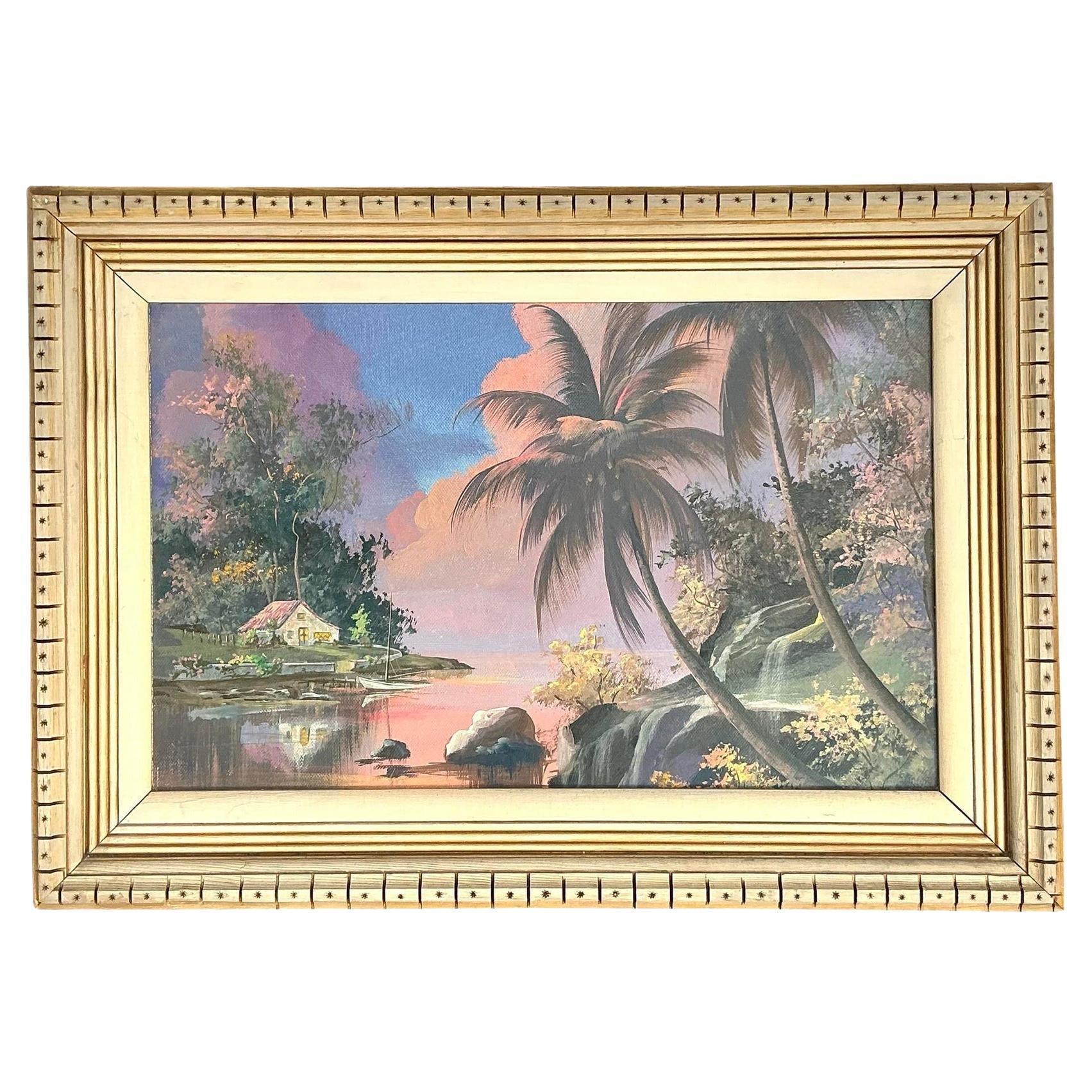 Vintage Coastal Original Landscape Oil Painting on Canvas