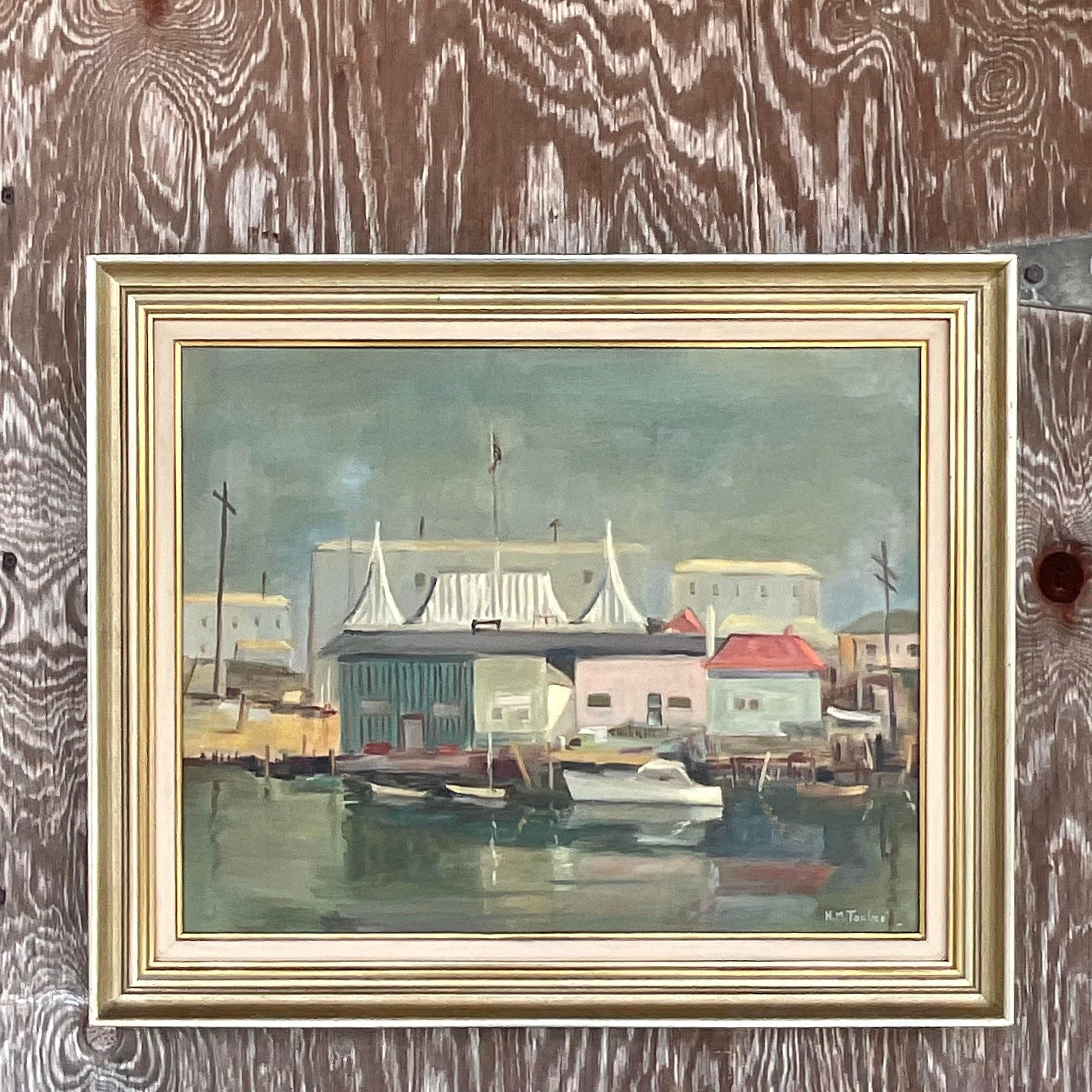 20th Century Vintage Coastal Original Oil Painting on Canvas For Sale