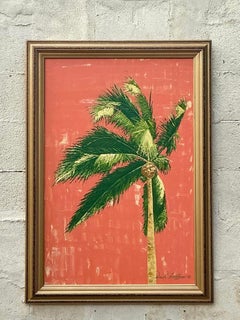 Vintage Coastal Original Palm Tree Oil Painting