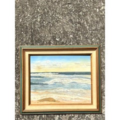 Vintage Coastal Original Seascape Oil on Canvas