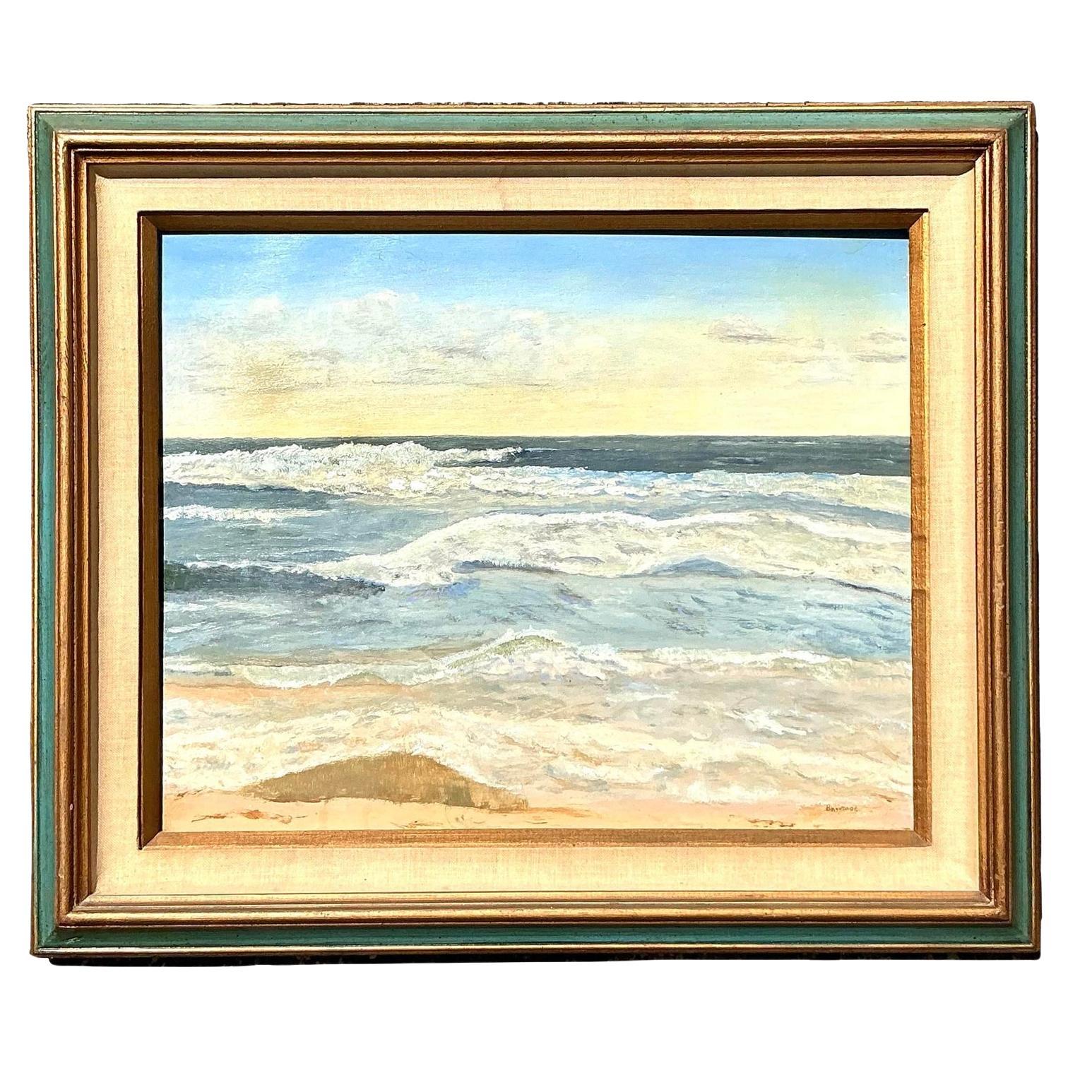 Vintage Coastal Original Seascape Oil on Canvas