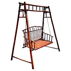 Used Coastal Outdoor Bamboo and Rattan Porch Swing
