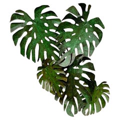 Vintage Coastal Painted Copper Monstera Leaves Wall Sculpture