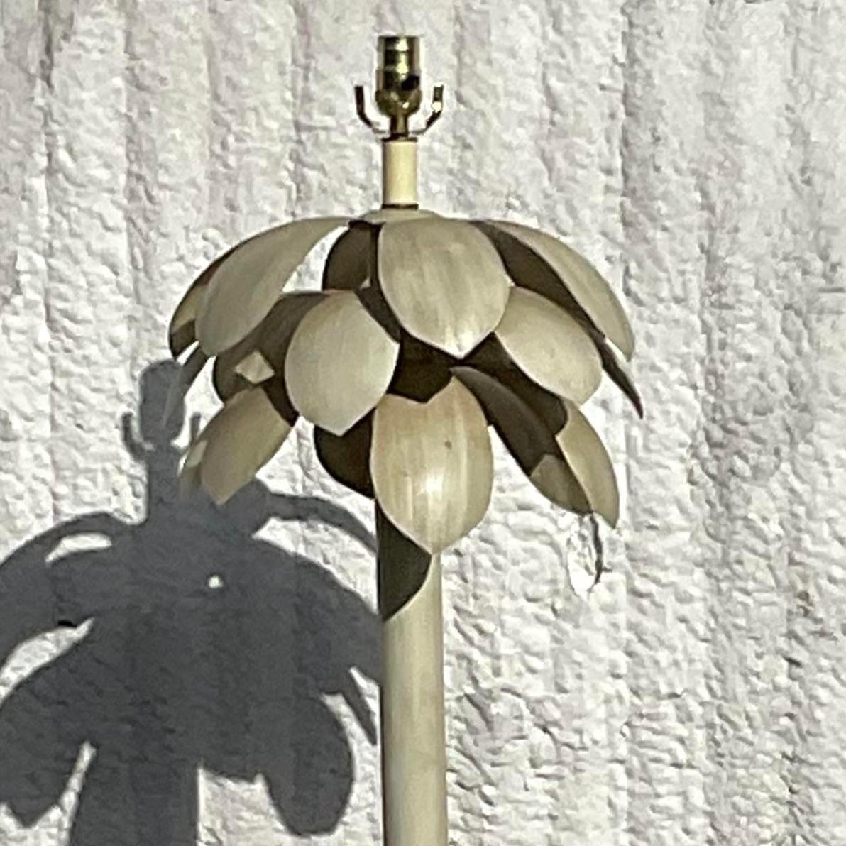 American  Vintage Coastal Painted Metal Palm Tree Floor Lamp For Sale