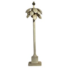 Vintage Coastal Painted Metal Palm Tree Floor Lamp