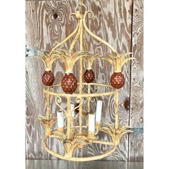 Vintage Coastal Painted Metal Pineapple Chandelier